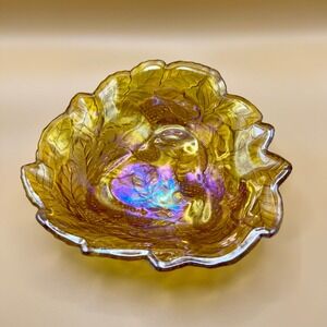 VTG Indiana Blackberry Yellow Carnival Glass Bowl Iridescent MCM Collectible